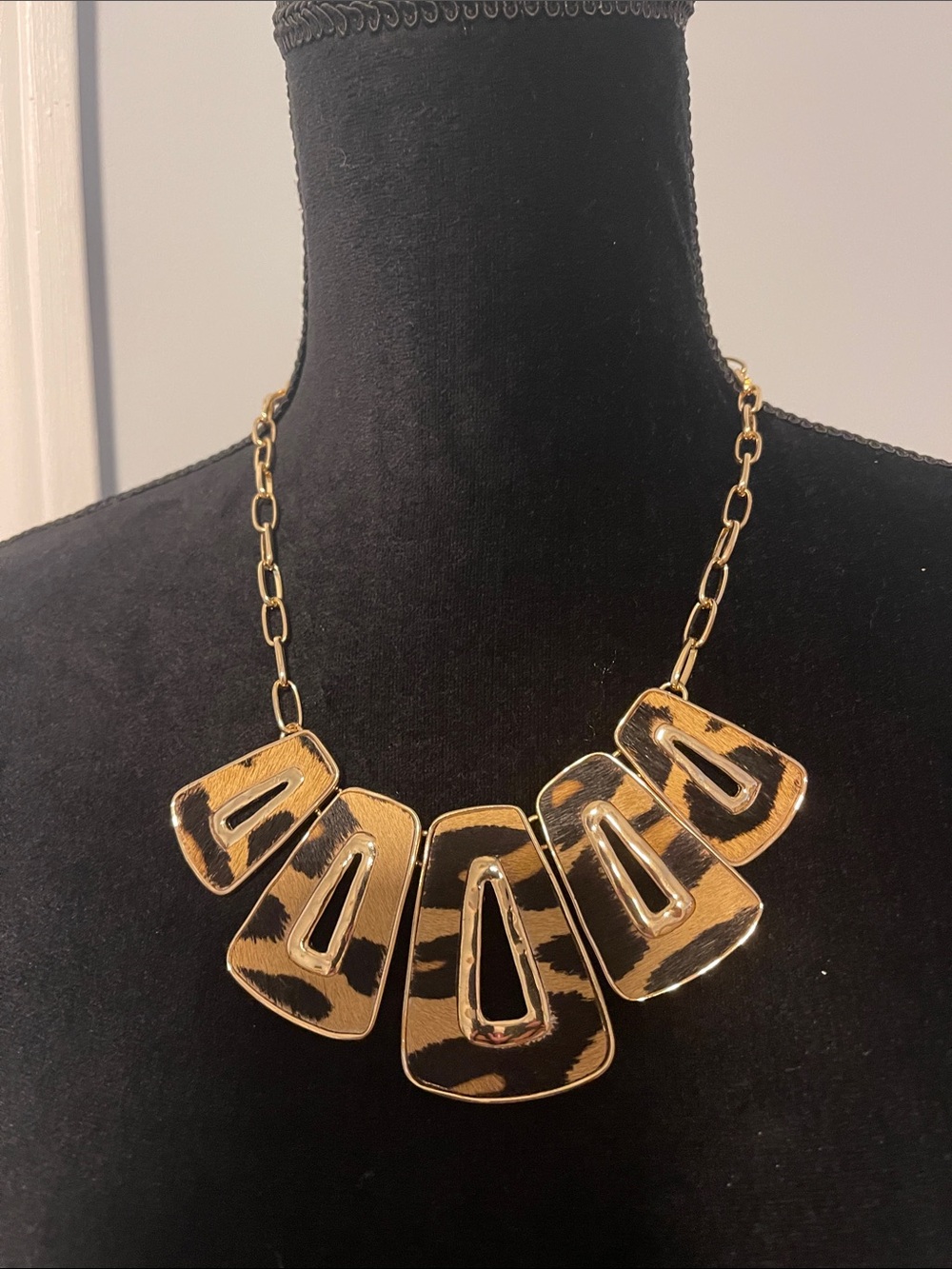 Gold Statement Necklace with Black Accent - Women Jewelry
